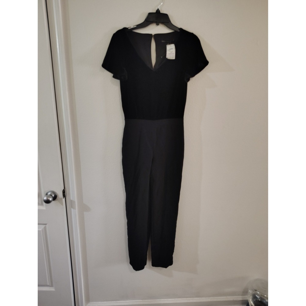 White House Black Market Womens Black Velvet Mix Jumpsuit Size 00 NWT V-Neck